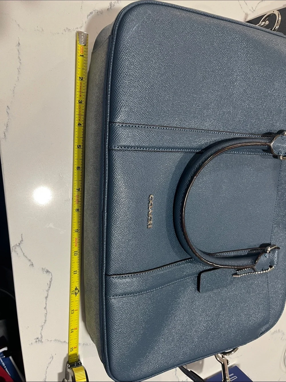 Coach Navy Leather Laptop Briefcase with Shoulder Strap mom
